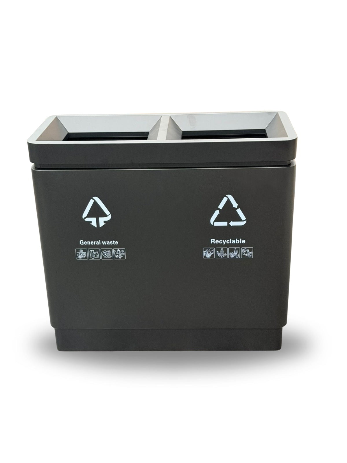 Stainless Steel Recycling Bin 60L + 60L – Matte Black Dual Compartment Design
