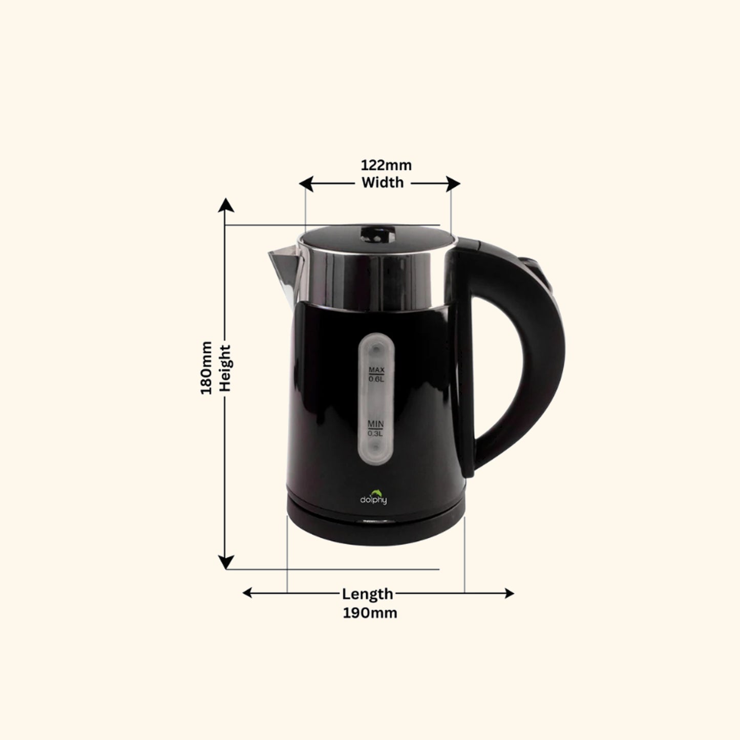 0.6L Stainless Steel Electric Kettle Black