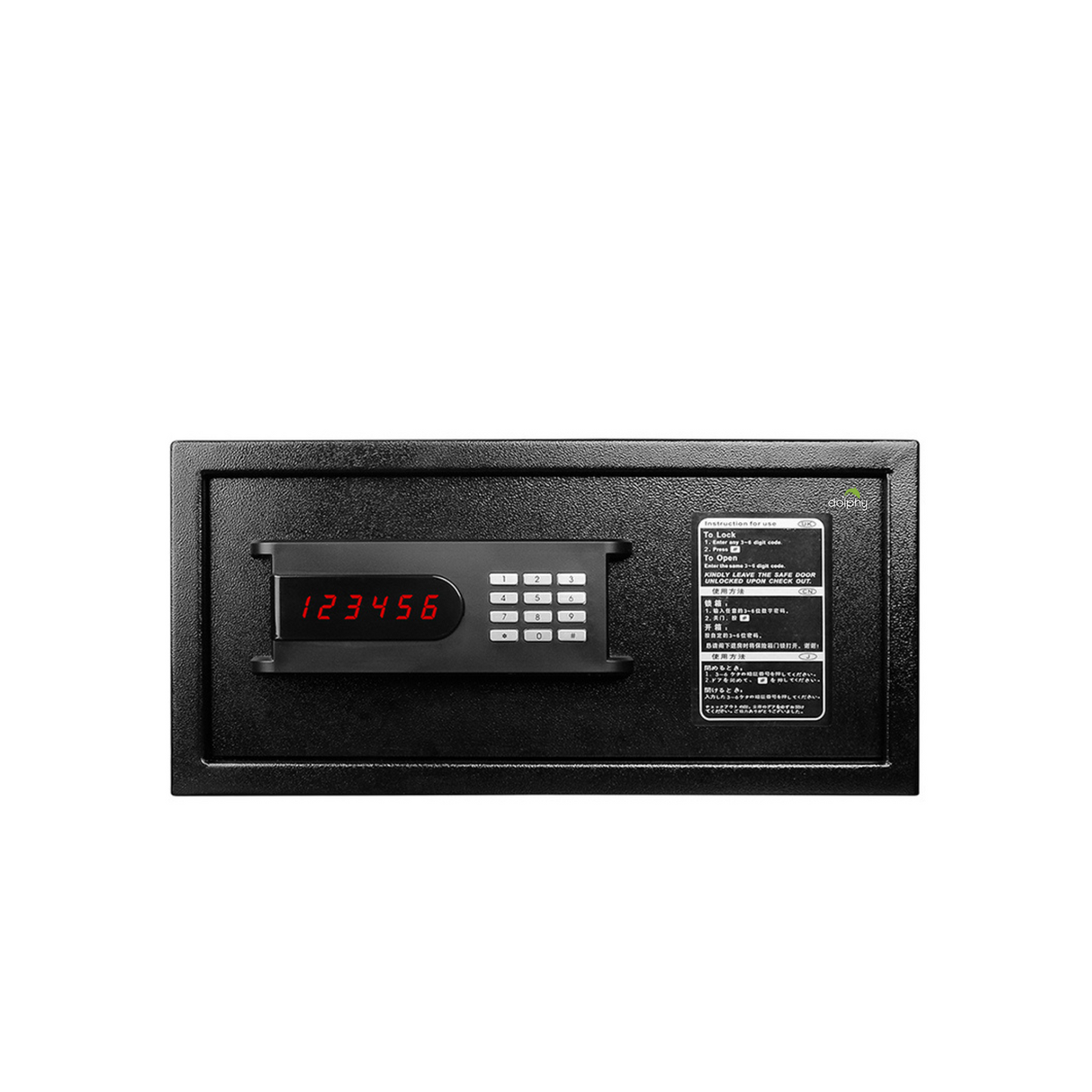 Black electronic safe box with digital keypad on a white background