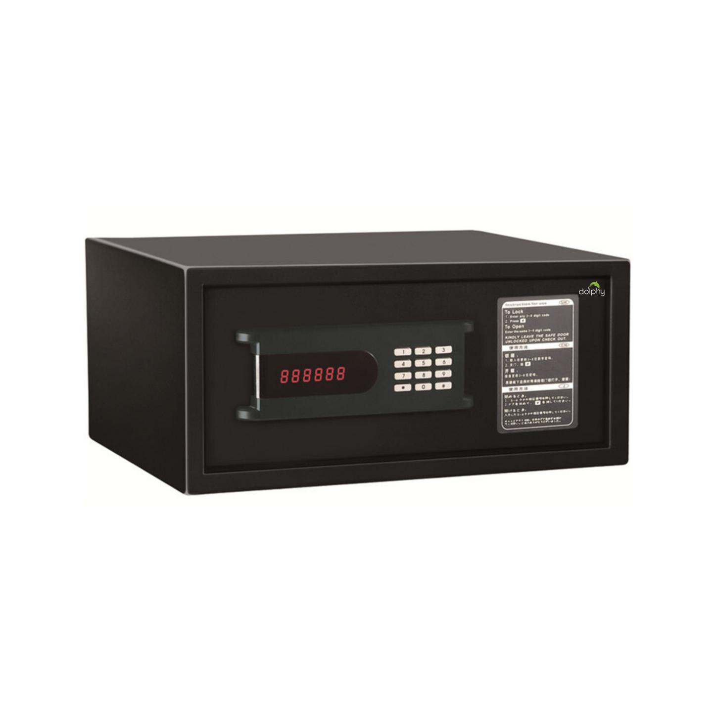 Black safe box with digital keypad on a white background