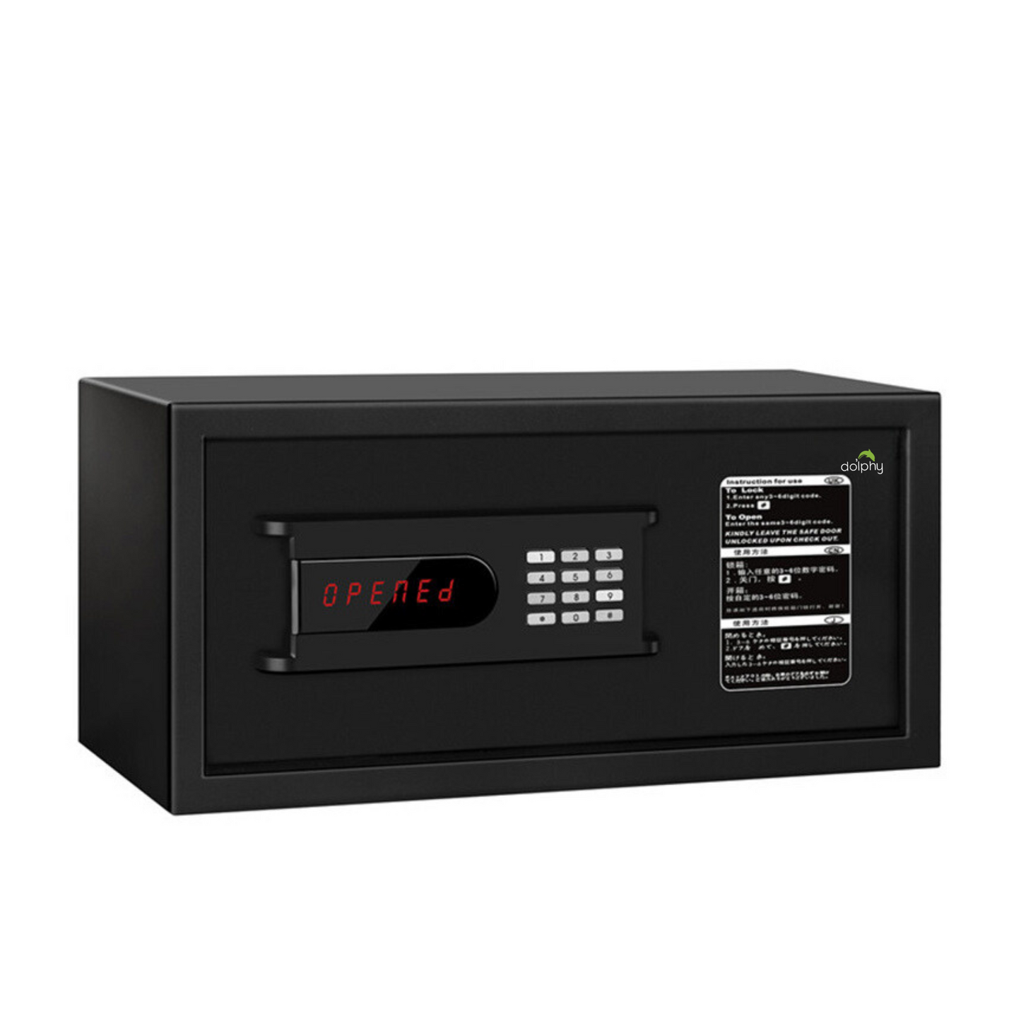 Black safe box with digital keypad on a white background