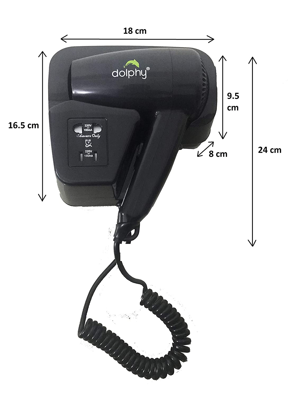 CLASSIC Wall Mount Hair Dryer 1220W-1400W Black