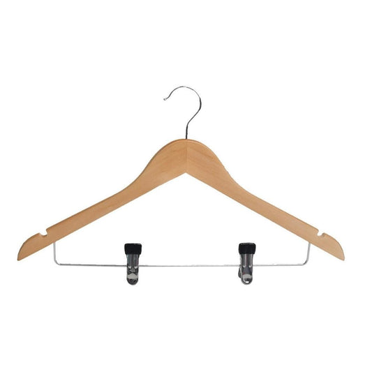 Cherry Wood Normal Cloth Hanger With 2 Clips - Natural Wood Pack