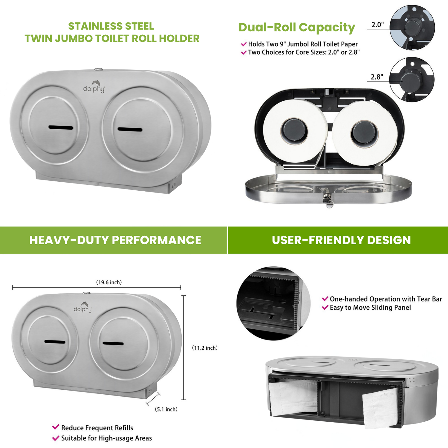S/S Double Jumbo Toilet Roll Dispenser