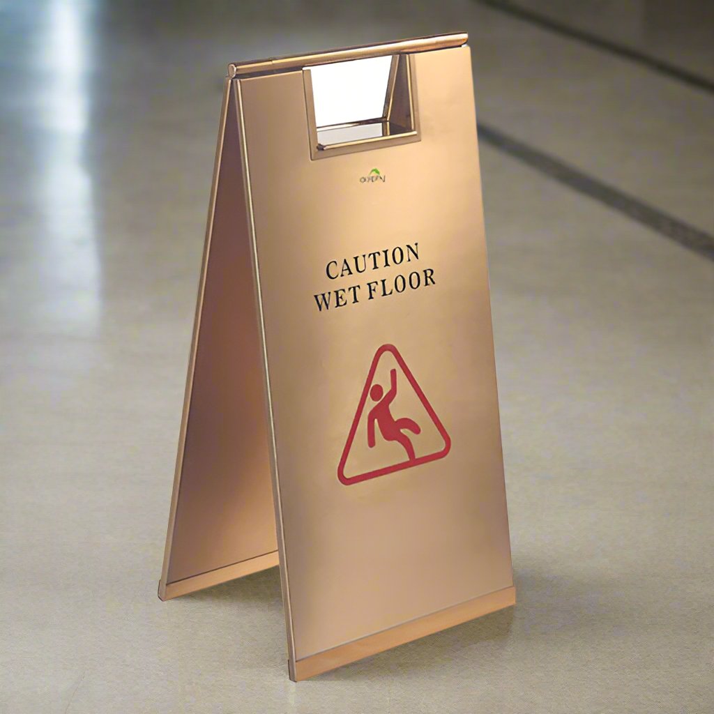 Premium Stainless Steel Wet Floor Sign - Gold