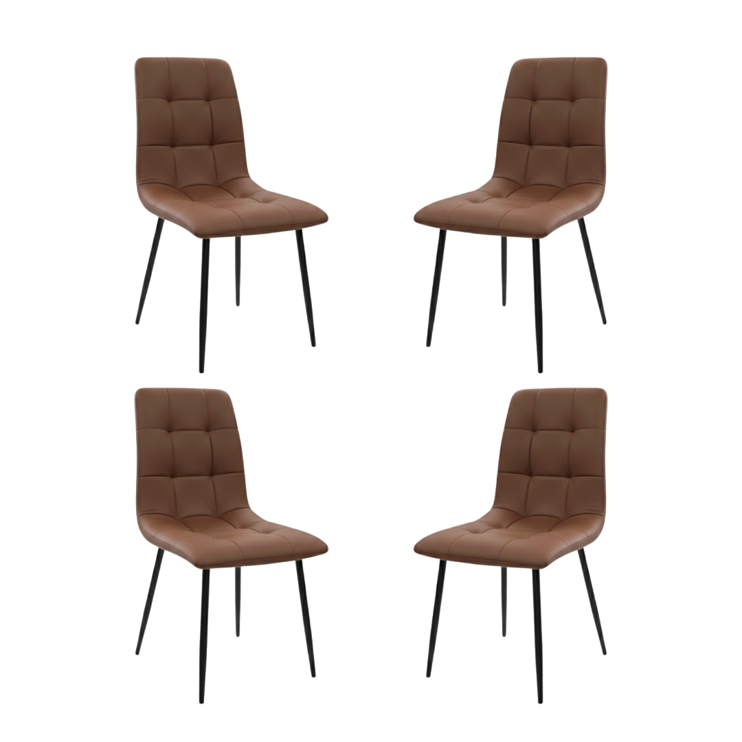 Dining Chairs – Set of 4 | Modern Upholstered Chairs with Steel Frame & Leather-Finish Seat
