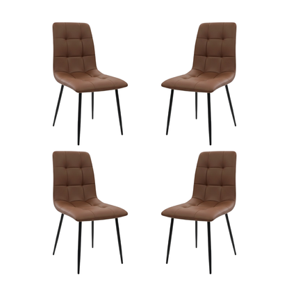 Dining Chairs – Set of 4 | Modern Upholstered Chairs with Steel Frame & Leather-Finish Seat