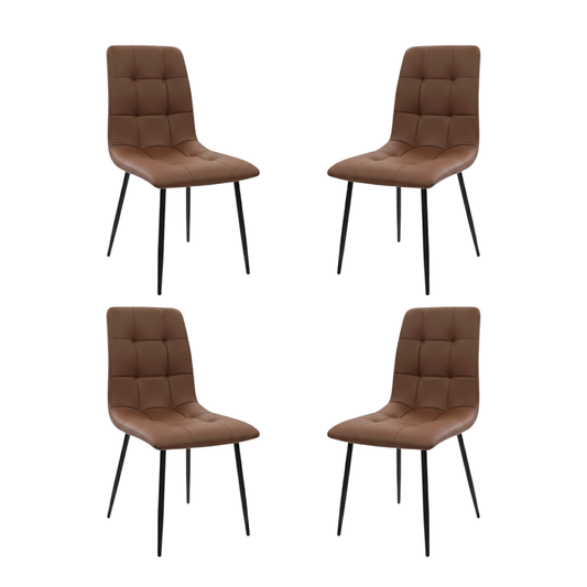 Dining Chairs – Set of 4 | Modern Upholstered Chairs with Steel Frame & Leather-Finish Seat
