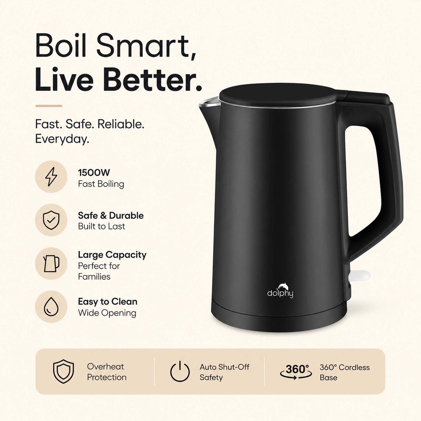 1.0L Black Stainless Steel Kettle