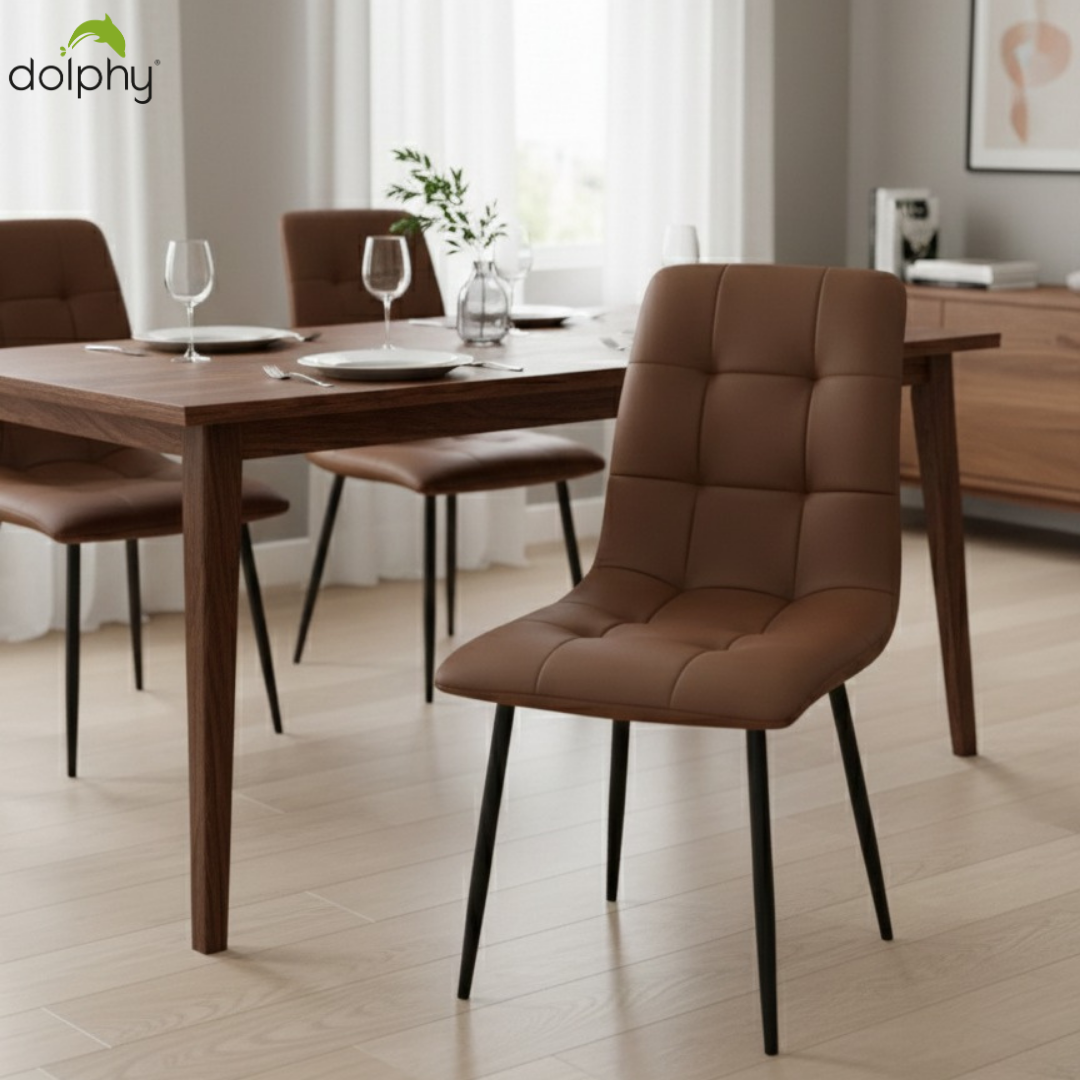 Dining Chairs – Set of 4 | Modern Upholstered Chairs with Steel Frame & Leather-Finish Seat