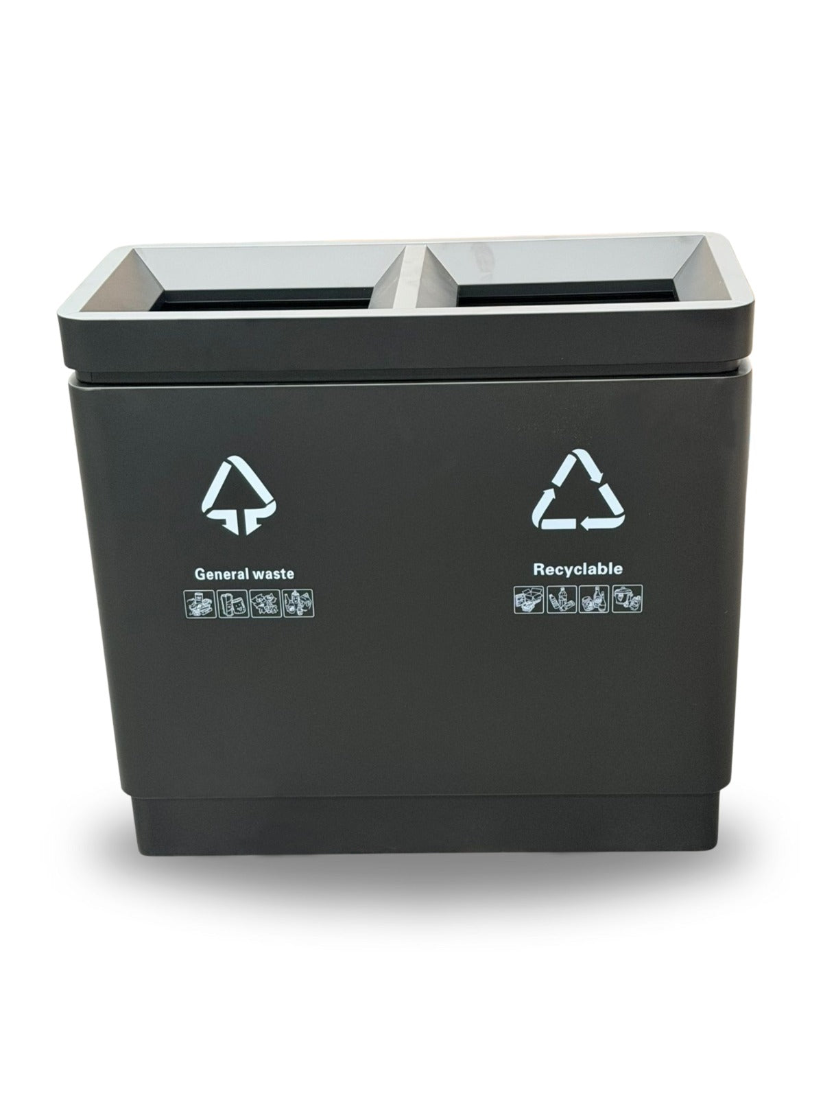 Stainless Steel Recycling Bin 60L + 60L – Matte Black Dual Compartment Design