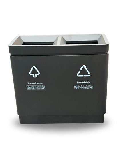 Stainless Steel Recycling Bin 60L + 60L – Matte Black Dual Compartment Design