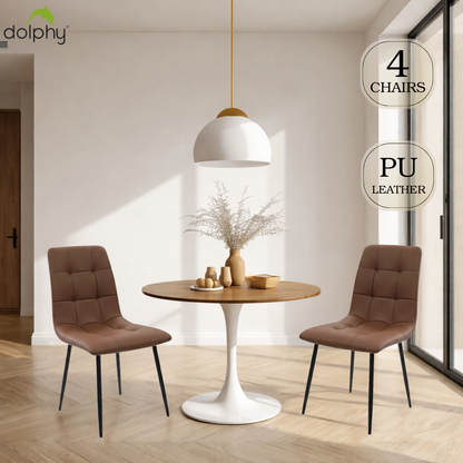 Dining Chairs – Set of 4 | Modern Upholstered Chairs with Steel Frame & Leather-Finish Seat