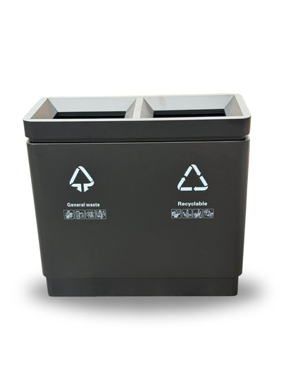 Stainless Steel Recycling Bin 60L + 60L – Matte Black Dual Compartment Design
