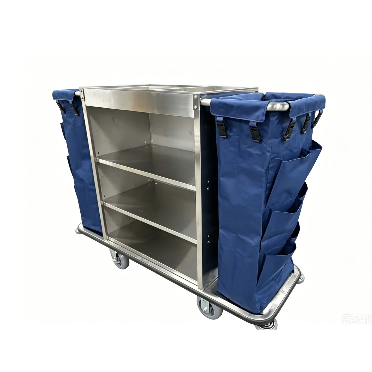 Gray Housekeeping Trolley Cart With Waste Bin