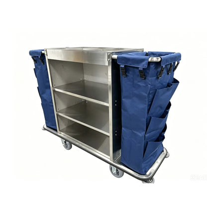 Gray Housekeeping Trolley Cart With Waste Bin