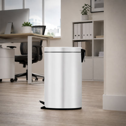 5L Round Stainless Steel Pedal Bin - White