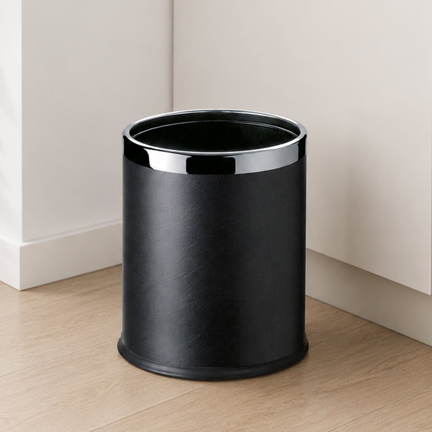 Round Leatherette Black Room Bin