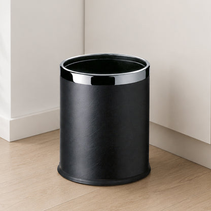 Round Leatherette Black Room Bin