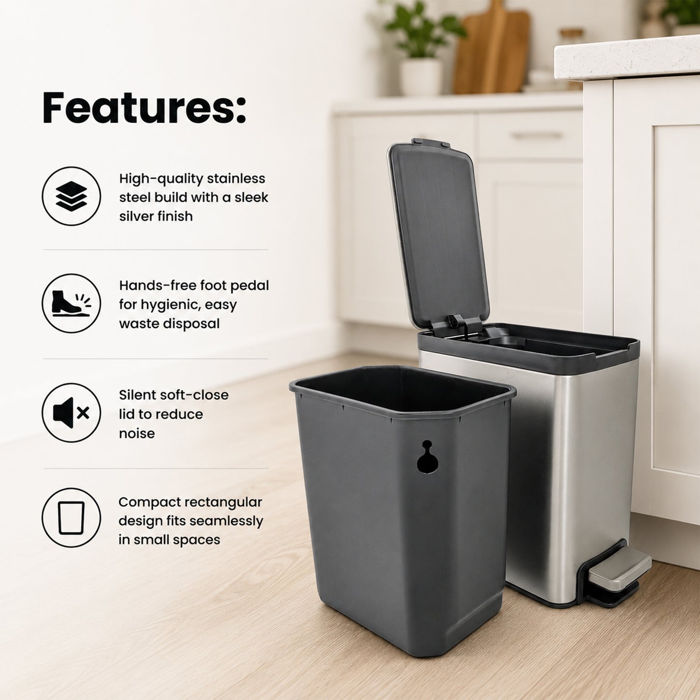 5L SS Indoor Trash Can With Foot Pedal