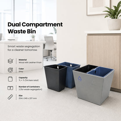 Premium Leather Recycle Compartment Bin 14L - Gray