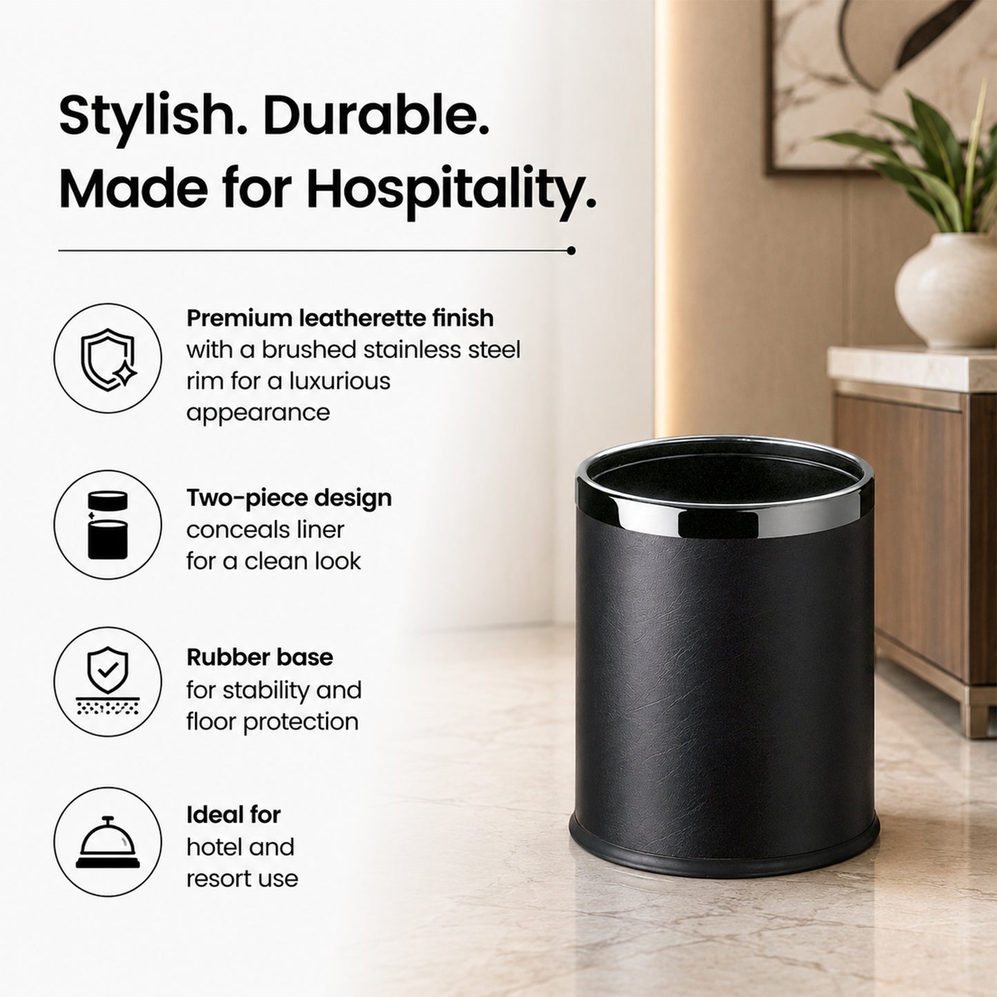 Round Leatherette Black Room Bin
