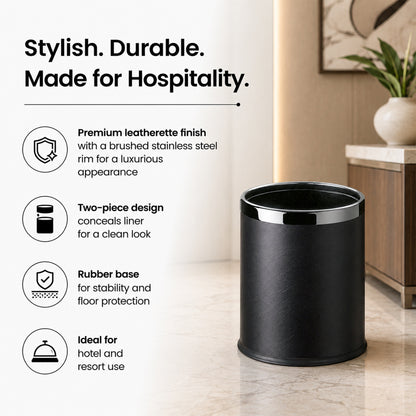 Round Leatherette Black Room Bin