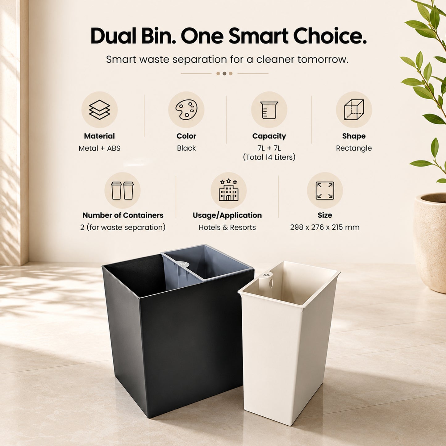 Recycle Compartment Bin 7L + 7L - Black