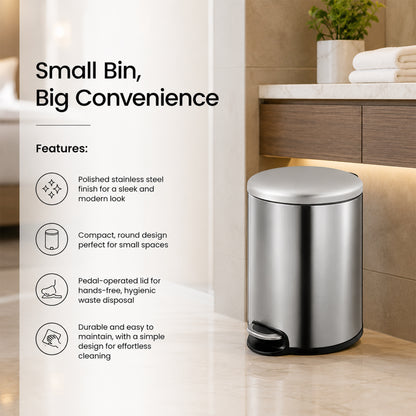 Round Soft Closing Stainless Steel  Pedal Bin -3L