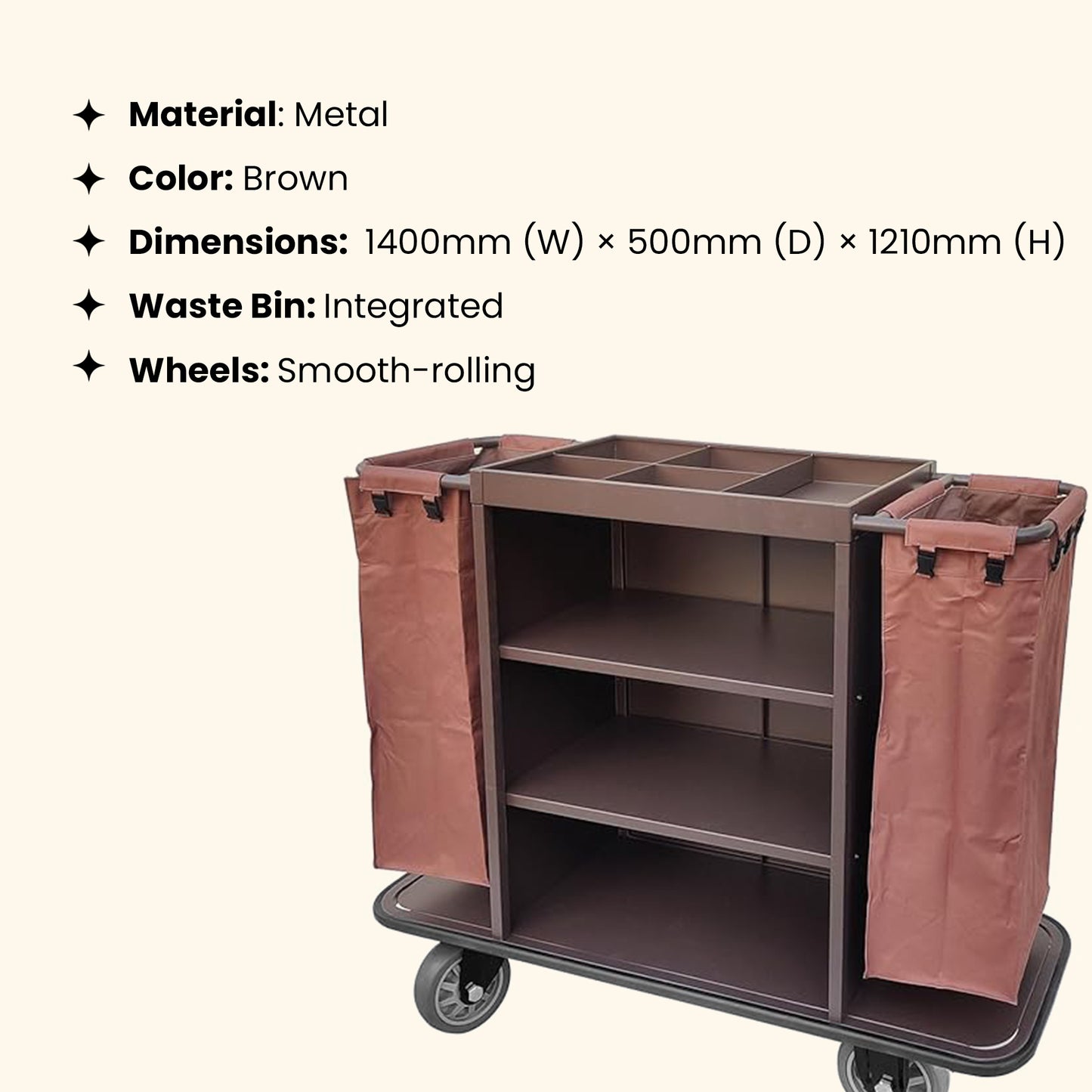 Housekeeping Trolley Cart - Brown
