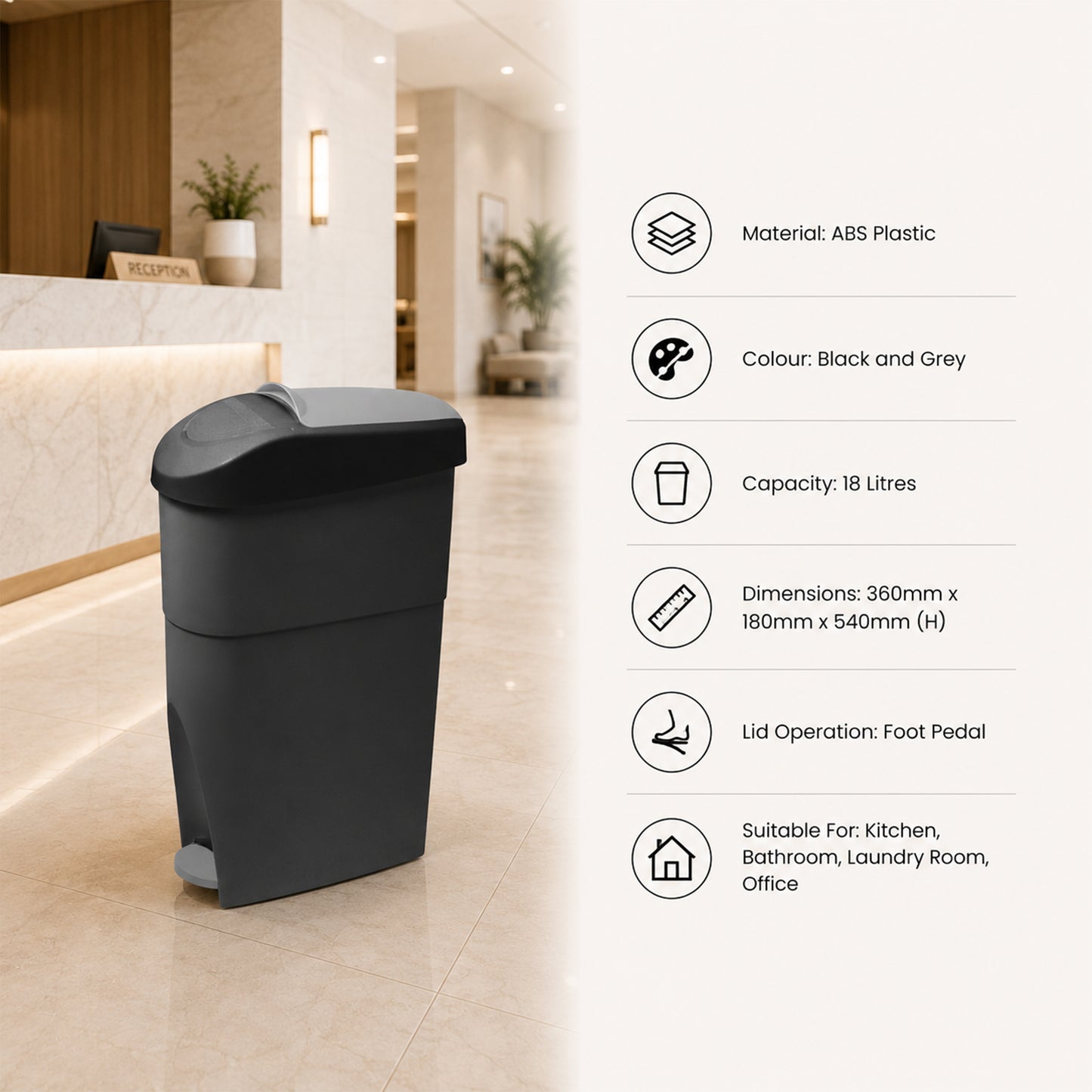 Sanitary Bin with Paddle Black and Gray - 18L