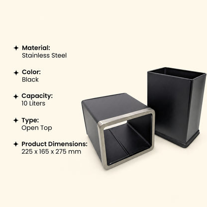 10 L Black Stainless Steel Dustbin
