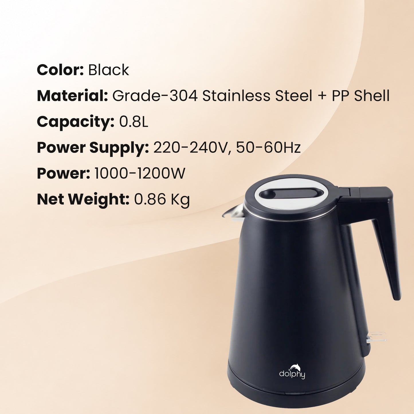 0.8L Stainless Steel Kettle - Black
(Double Layer)