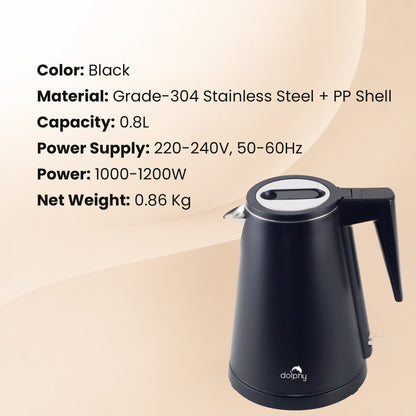 0.8L Stainless Steel Kettle - Black
(Double Layer)