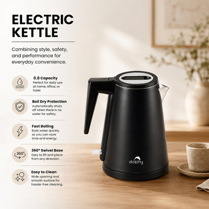 0.8L Stainless Steel Kettle - Black
(Double Layer)