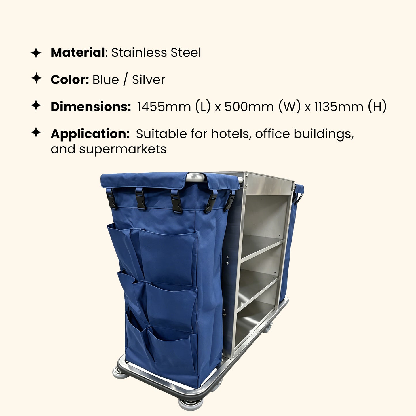 Gray Housekeeping Trolley Cart With Waste Bin