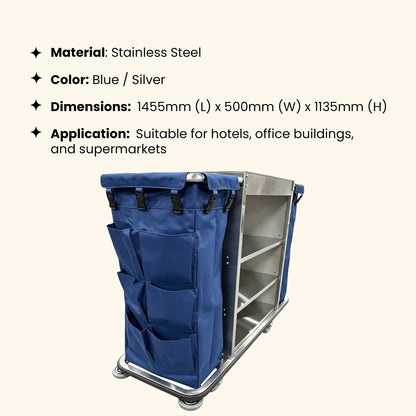 Gray Housekeeping Trolley Cart With Waste Bin