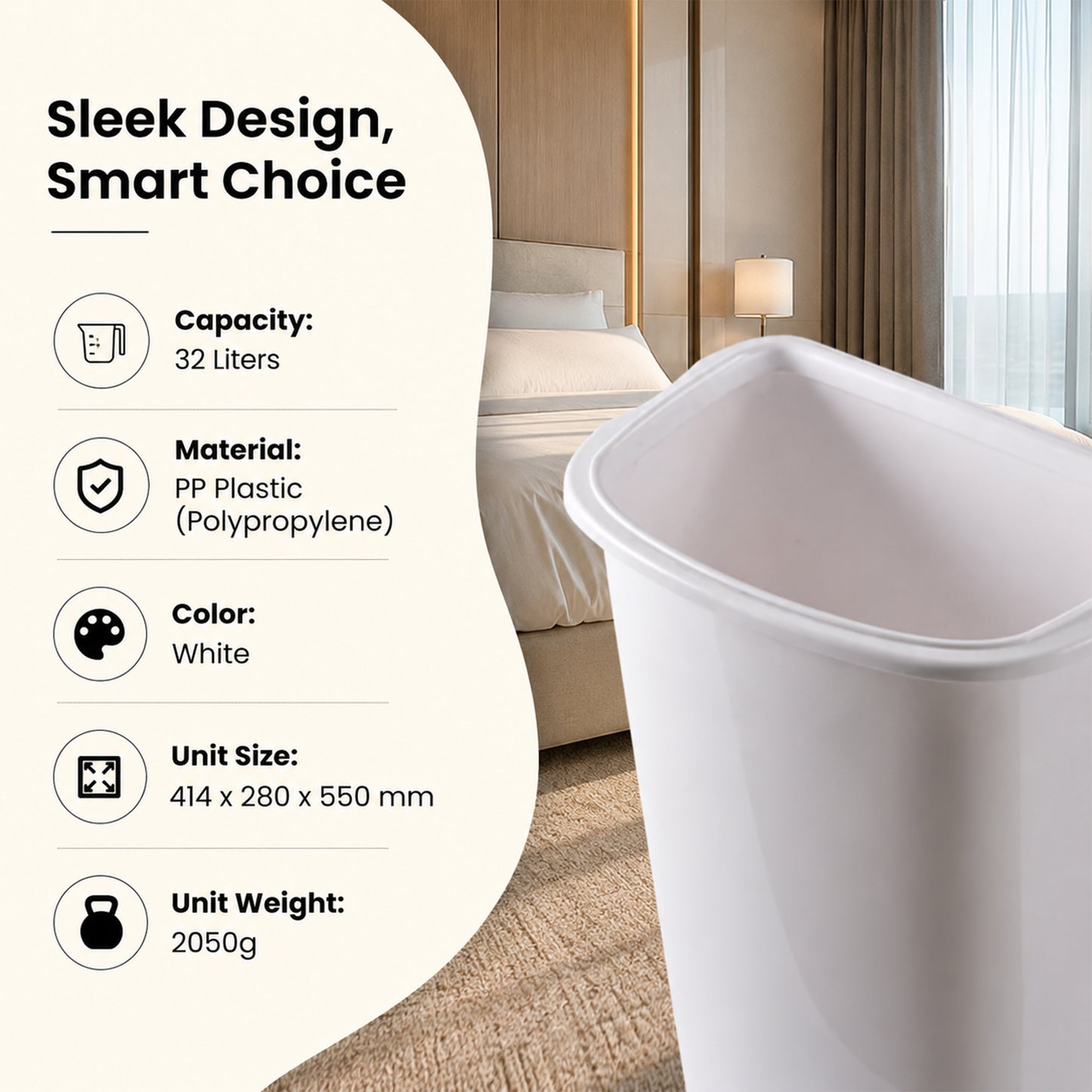 PLAZA Rubbish Bins White - 32L