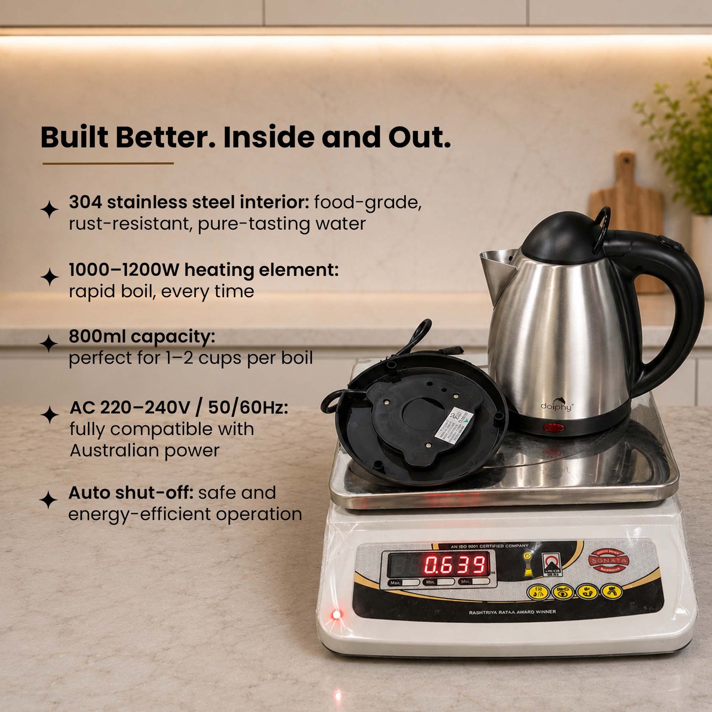 0.8L Stainless Steel Electric Kettle - Silver