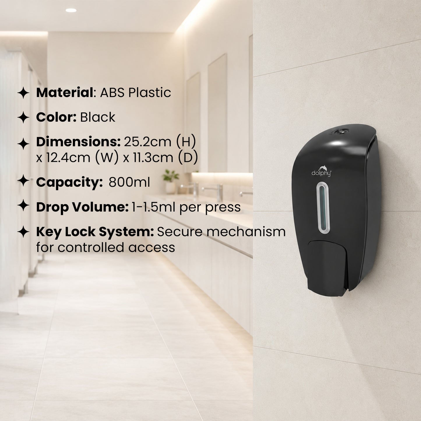 Plaza Manual Soap-Sanitiser Dispenser 800ML- Black