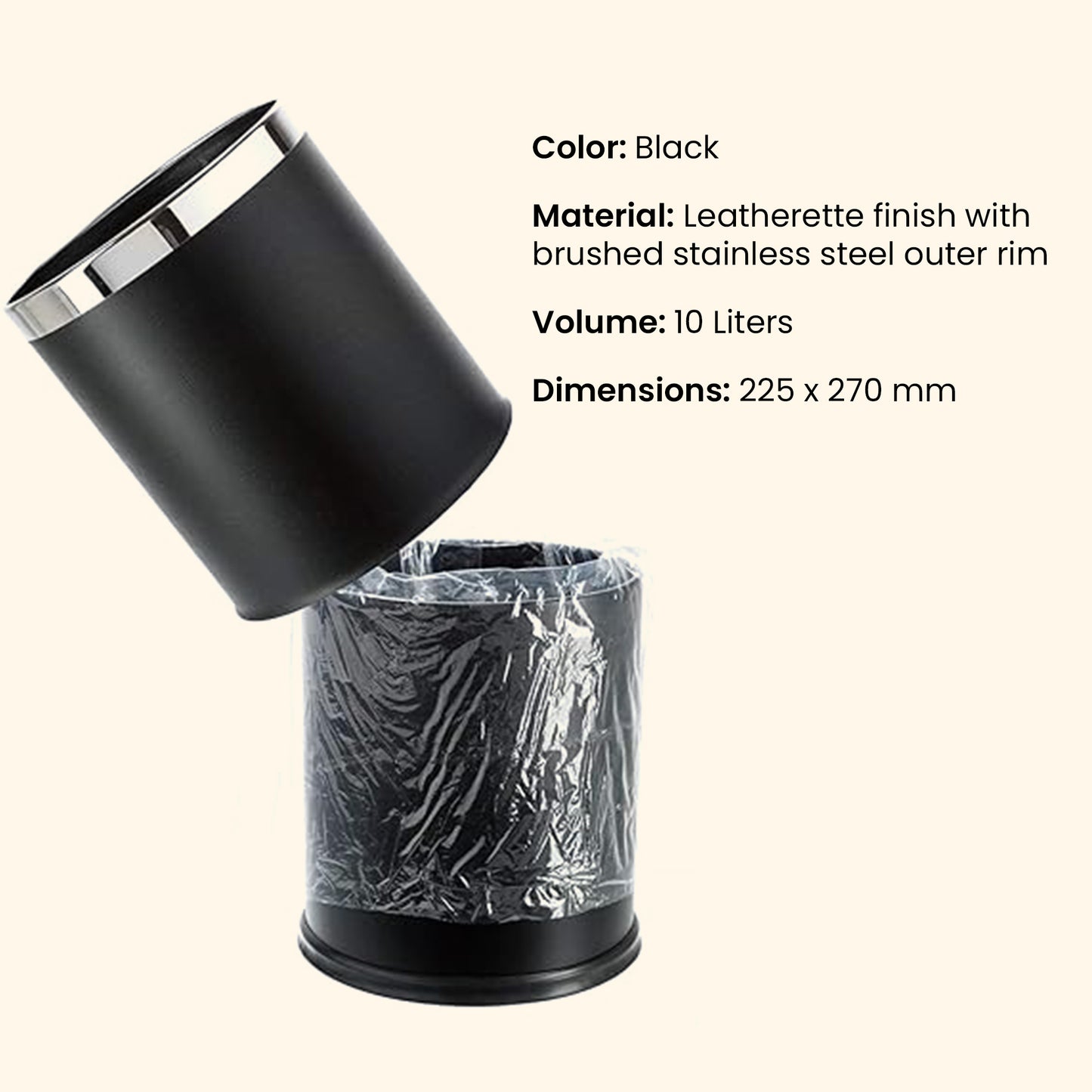 Round Leatherette Black Room Bin