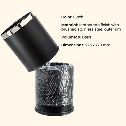 Round Leatherette Black Room Bin