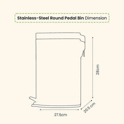 5L Round Stainless Steel Pedal Bin - White
