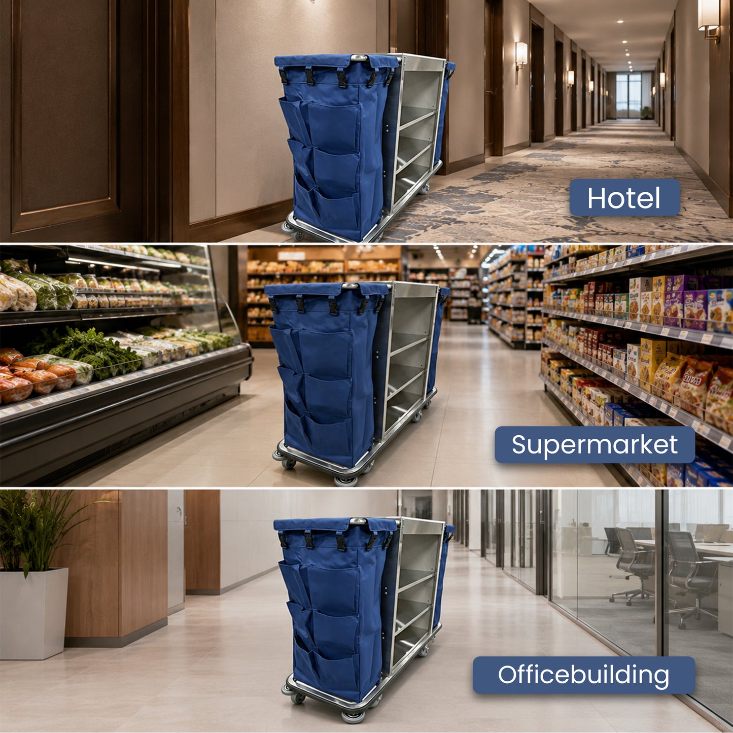 Gray Housekeeping Trolley Cart With Waste Bin