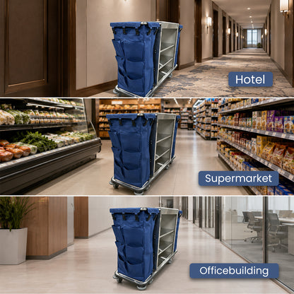 Gray Housekeeping Trolley Cart With Waste Bin