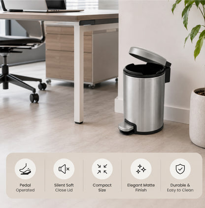 Round Soft Closing Stainless Steel PEDAL Bin- 3L