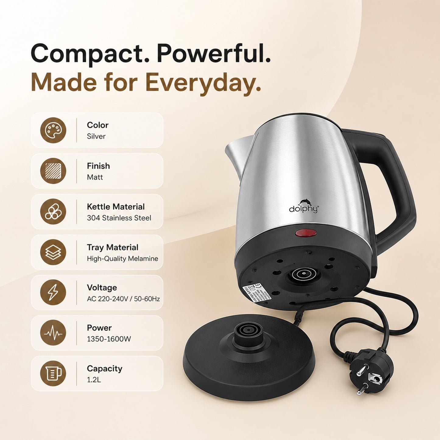 1.2L Stainless Steel Electric Kettle - Silver