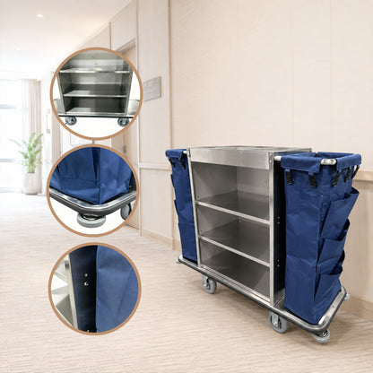 Gray Housekeeping Trolley Cart With Waste Bin