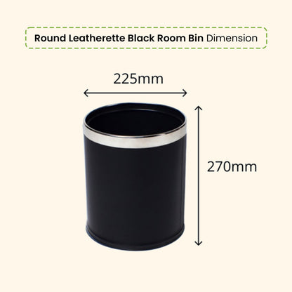 Round Leatherette Black Room Bin