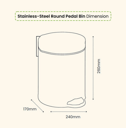 Round Soft Closing Stainless Steel PEDAL Bin- 3L